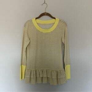 Anthropologie Ella Mara Yellow Striped Top Peplum Ruffles